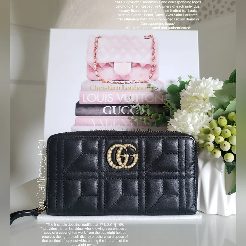 **SOLD** Authentic Pre-owned Gucci Marmont Pearl Logo Quilted Long Wallet - Picture 2 of 12